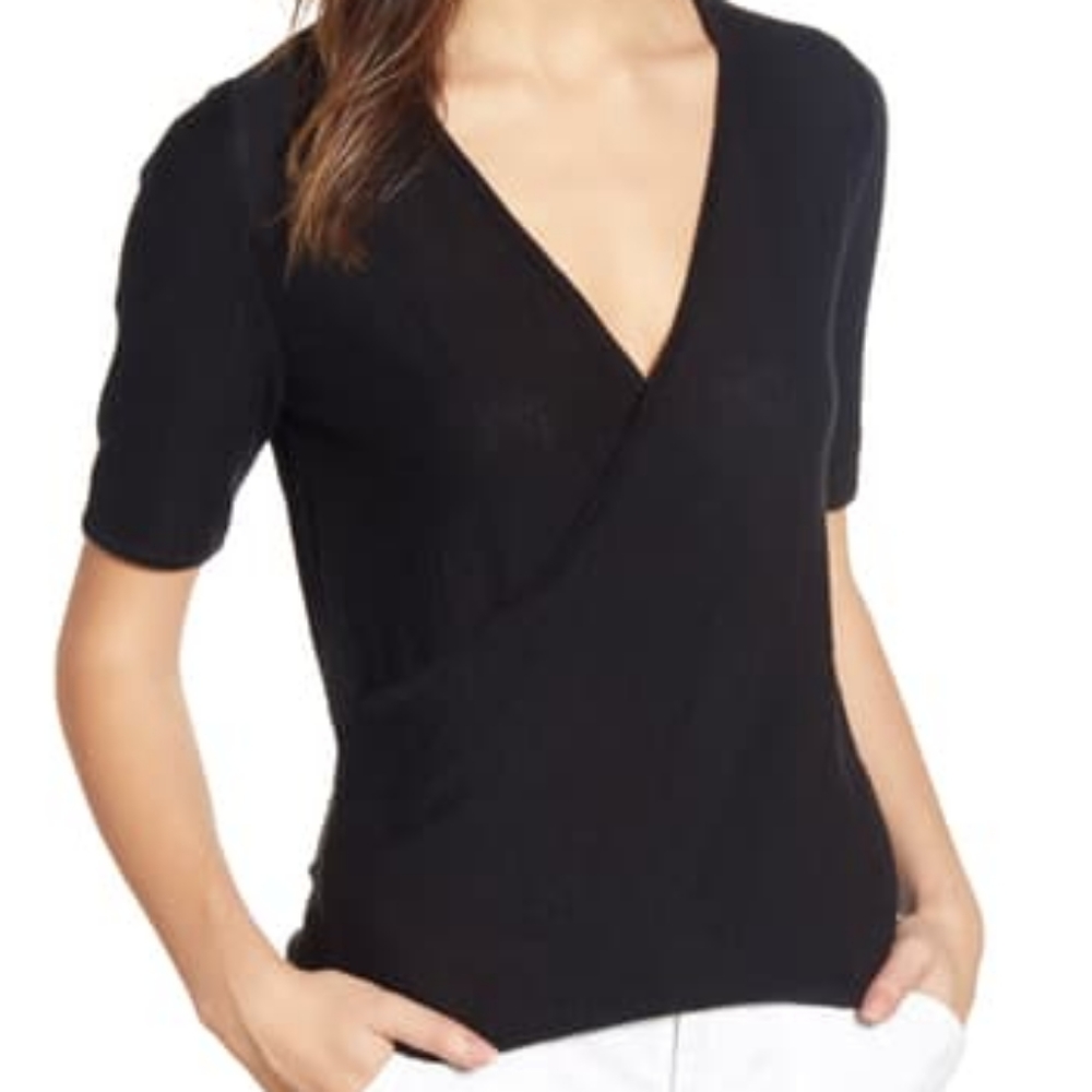 Caslon Faux Wrap Sweater Black SZ S